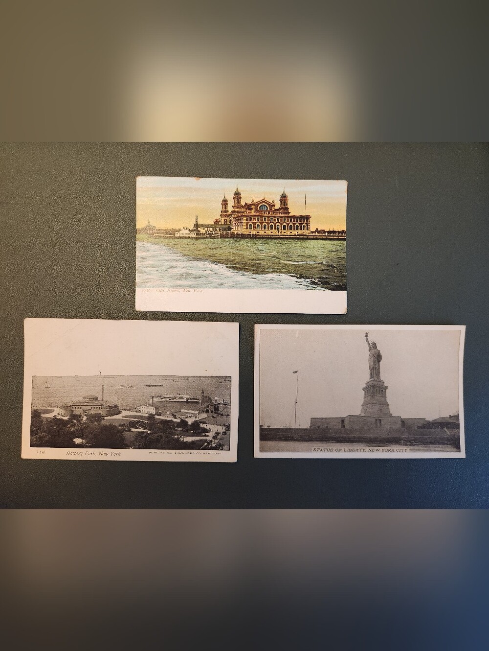 Lot Of 3 Vintage New York Postcards-Battery Park, Ellis Island, StatueOf Liberty